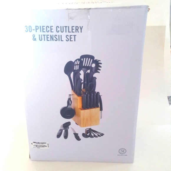 Martha Stewart essentials 30 piece cutlery and utensil set black New - Picture 2 of 13